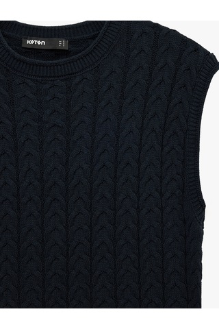 Koton Kolsuz Bisiklet Yaka Saç Örgü Crop Süveter Lacivert 7wak20016ht
