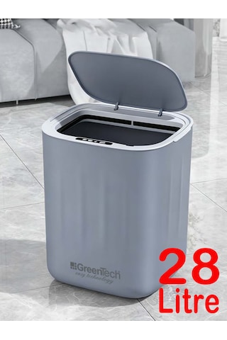 Greentech Sensörlü 28 Litre Çöp Kovası Şarj Edilebilir Lityum Pilli / Gt-sc07 Gri Antrasit - Gri
