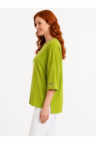 Neden Tekstil Kadın Rahat Kesim Yeşil Oversize Basic Bluz