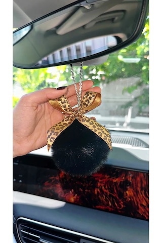 Dikiz Ayna Süsü Leopar Kurdele Ponpon Set