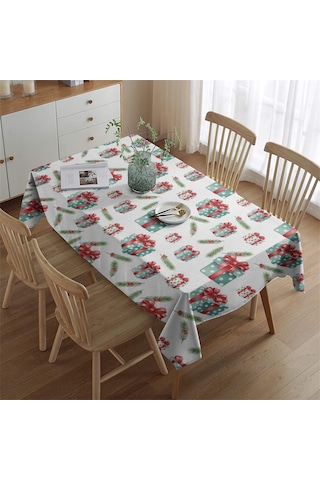 Noel Desenli Dikdörtgen Masa Örtüsü 60x84 İnç, Su Geçirmez Ve Leke Tutmaz Noel Hediye Çam Ağacı