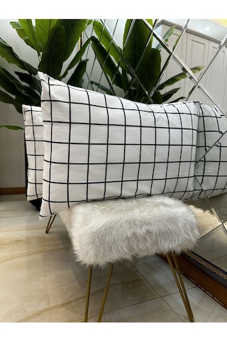 Kare Desenli Kapaklı Yastık Kılıfı 50x70 - 2 Adet Beyaz