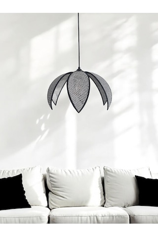 Modern Hazeran Görünümlü Yapraklı Çiçek Şeklinde Bohem Rustik Avize - Siyah Siyah