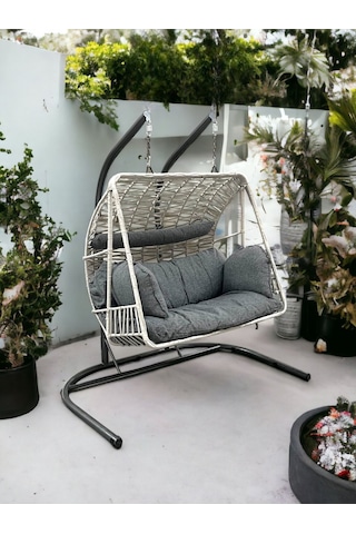 Tu Tienda Çift Kişilik Makrome Ip Örgü Salıncak,krem Krem