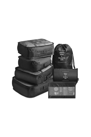 Mufunye Seyahat Çantası Organizatörü 7 Parça Su Geçirmez Sıkıştırma Çantaları Siyah