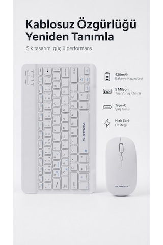 Şarj Edilebilir Ultra İnce Bluetooth Klavye Mouse Seti - Premium Sessiz Profesyonel Kablosuz Takım