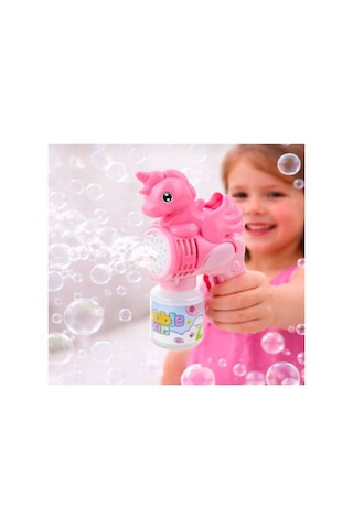 Sevimli Unicorn Köpük Tabancası Solüsyonlu Balon Çıkaran Oyuncak Tabanca Pembe