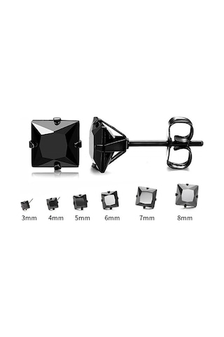 Chavin Kadın Erkek Kare Siyah 8 Mm. Taşlı Çelik Küpe Cm25-8 Siyah