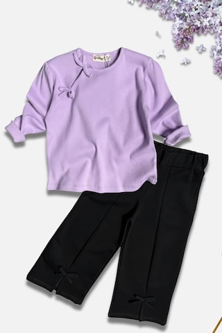 Fiyonk Ve Yırtmaç Detaylı Kız Çocuk 2li Takım Lila