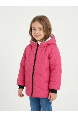 Merdia Kids Soğan Desenli Kız Çocuk İçi Kürklü Mont Fuşya