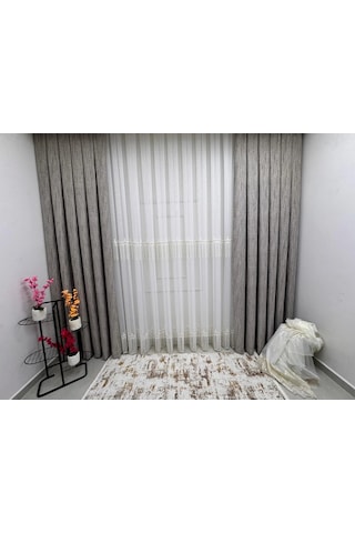Nivemeshome 2571 V -117 Reina Gold 1/2,5 Pileli Bambu Tül Perde 500x280