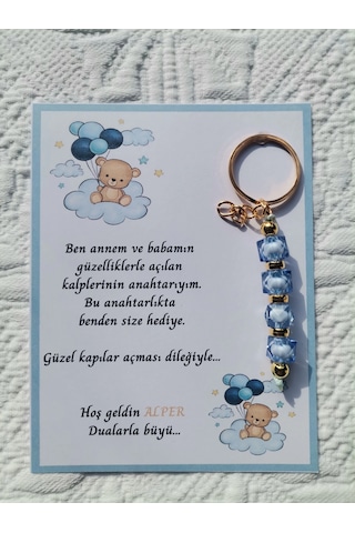 48 Adet İsme Özel Tasarım Mavi Anahtarlık Hastane Yeni Doğan 40 Mevlidi Dağıtmalık Hediyelik