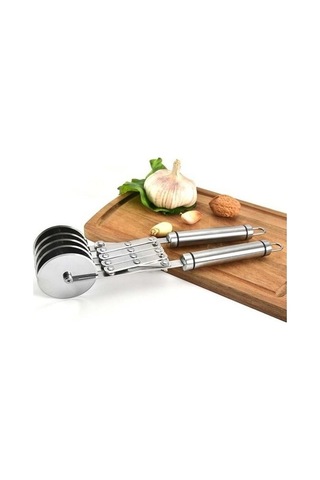 Novahub Paslanmaz Çelik Pizza Kesici 5 Tekerlekli Rulo Hamur Bölücü, Ev-mutfak Aracı Gümüş