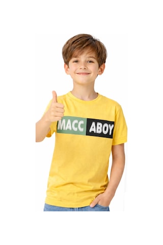 İrem Çocuk Giyim Erkek Çocuk Maccaboy Yazı Desenli Sarı Renk Kısa Kol Tişört Sarı