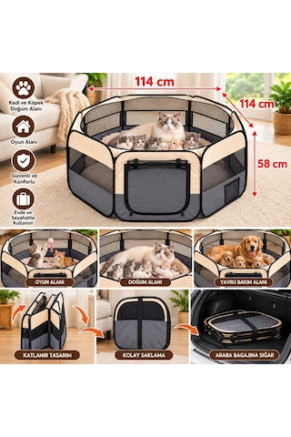 Xl Katlanabilir Kedi Köpek Doğum Çadırı Oyun Alanı 114x114x58 Cm