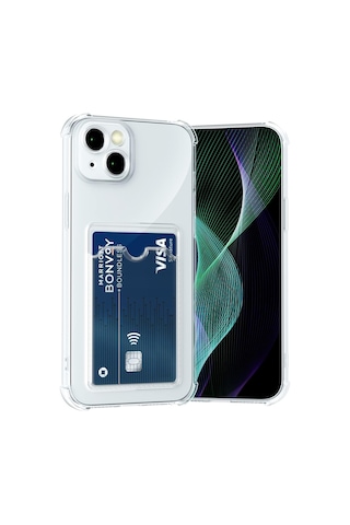 Apple Uyumlu iPhone 15 Kamera Korumalı Kartlıklı Darbe Emici Özellikli Şeffaf Silikon Kılıf