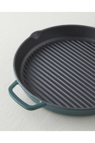 English Home Hecha Demir Döküm Yuvarlak Grill Tava 28x4 Cm Mat Yeşil Mat Yeşil