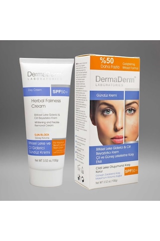 Dermaderm Bitkisel Cilt Beyazlatıcı  SPF 50+ Gündüz Leke Bakım Kremi 100 G