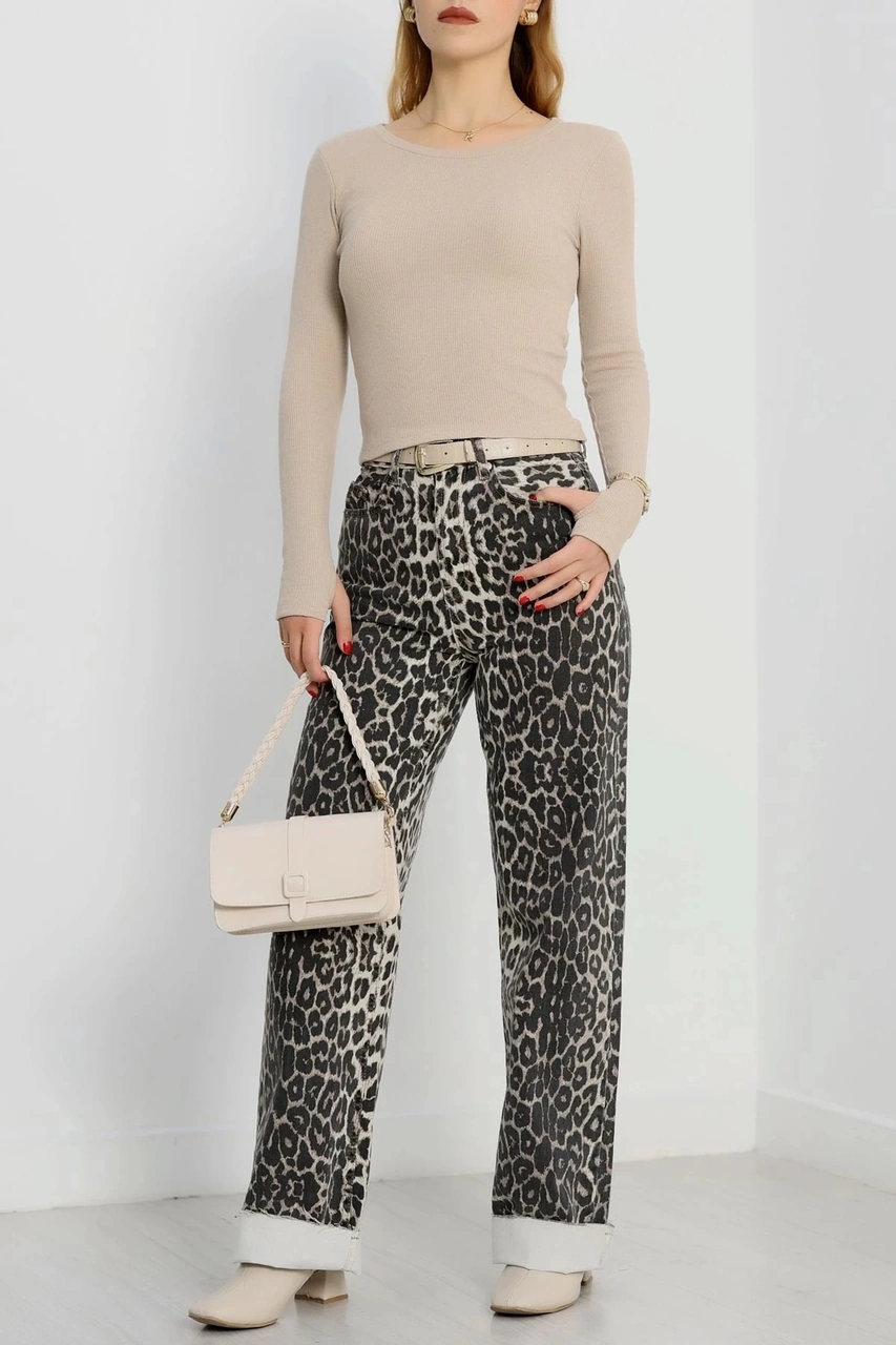 Biçomi Bisiklet Yaka Parmak Geçmeli Kaşkorse Bluz Bej A3829 Bej