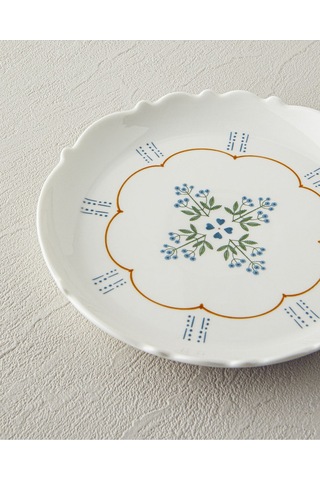 Retro Paisley New Bone China Pasta Tabağı 18 Cm Beyaz - Mavi