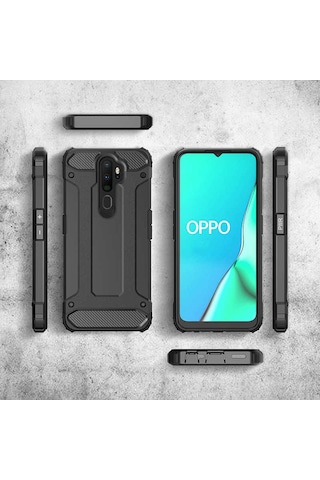 Noktaks - Oppo A5 2020 Uyumlu - Kılıf Çift Katman Zırh Tank Crash Military Kapak - Gold