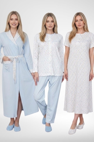 Mecit Pijama Mecit 6387 Mavi Büyük Beden Kadın Sabahlık Gecelik Pijama Takımı