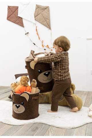 Mordesign Saklama Kutusu,dolap Içi Çamaşır/oyuncak Düzenleyici, Kirli Sepeti, Morbear Serisi, Büyük Boy 40 X 30 Kahverengi