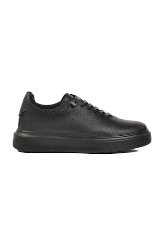 Siyah Lastik Bağcıklı Hakiki Deri Erkek Sneaker 404 M Siyah-siyah Siyah