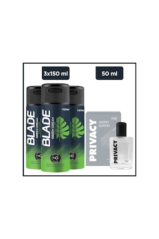 Blade Green Dream Erkek Sprey Deodorant 3 x 150 ML + Privacy Men Limited Edition Erkek Parfüm EDT 50 ML