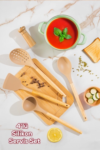 Porsima 3167 Bambu Silikon 4 Parça Servis Takımı Seti Kapicino Diğer