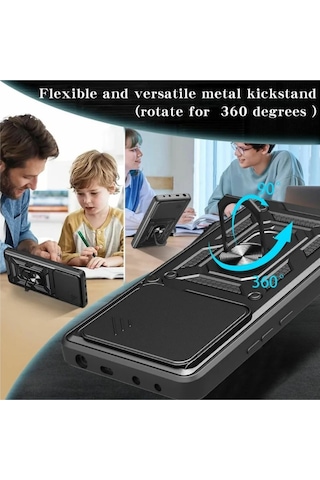 Tecno Pova 6 Uyumlu Tank Kılıf Yüzüklü Standlı Extra Darbe Koruma Zırhlı Outdoor Kapak - Siyah