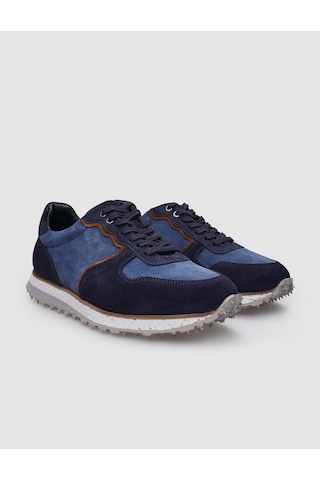 %100 Hakiki Deri Lacivert Süet Bağcıklı Erkek Sneaker-lacivert Lacivert