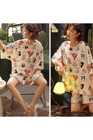 Sones Adet/takım Kadın Bahar Ve Yaz İnce Pijama Kısa Kollu Şort Ev Giyim Mektup Kızı Çok Renkli