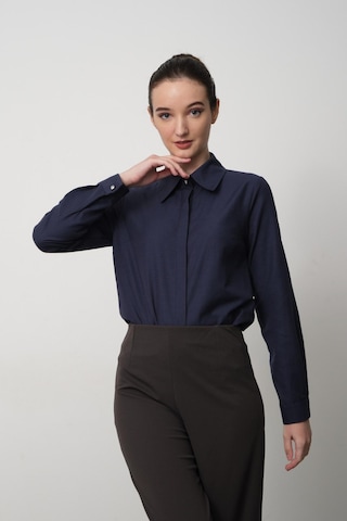 Pera Moda Kadın Slim Fit Pamuklu Ofis Gömleği Lacivert