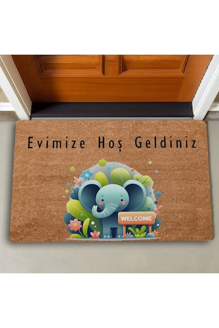 Valerine Life Şirin Fil Ve Orman Temalı Evimize Hoş Geldiniz Kapı Önü Paspası 45x70cm