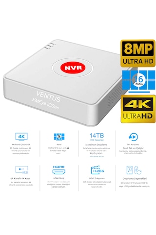 Ventus 8mp Xmeye İcsee 16 Kanal Kayıt Cihazı Nvr 4k