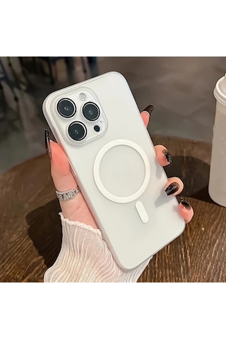 Fochsia iPhone Uyumlu 14 Pro İçin Mat Manyetik Şeffaf Kasa Pc Sert Kapak Kablosuz Şarj