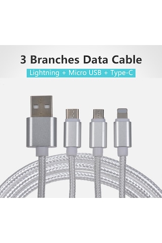Mufunye 3-in-1 Usb Şarj Ve Veri Kablosu: Lightning, Type-c, Micro Usb - Hızlı Şarj, Dayanıklı Nylon, Geniş Uyum
