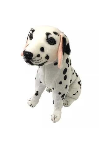 Oturan Peluş Köpek 30 Cm Beyaz - Siyah