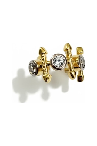 Earcuff Sıkıştırmalı Çelik Kıkırdak Küpe 3 Tek Taşlı Ok Figürlü Altın Renk