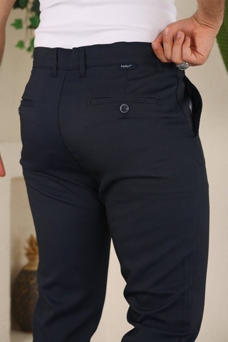 Erkek Casual Slim Fit Cord Desenli Kumaş Pantolon Lacivert
