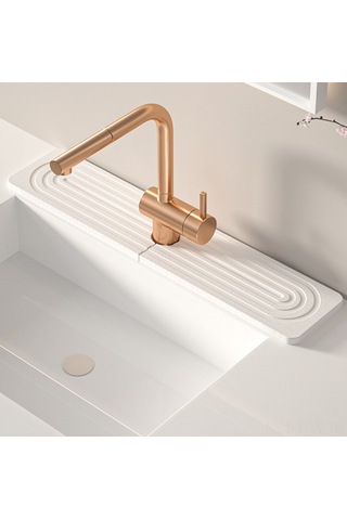 Tenfowee Diyatom Toprak Lavabo Su Emici Hızlı Kuruyan Sabit Mat - Mutfak/banyo Sıfır Su Lekesi 40x10cm Beyaz