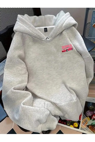 Josette Suki S2000 Baskılı Kapüşonlu Oversize Sweatshirt Gri