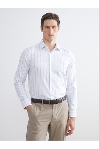 Lcw Busıness Lacivert Slim Fit Uzun Kollu Çizgili Gabardin Erkek Gömlek