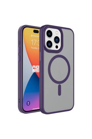 Apple Uyumlu iPhone 15 Pro Max Kılıf Mat Arka Yüzey Wireless Şarj Özellikli Zore Flet M-safe Kapak Derin Mor