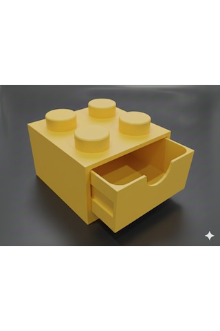 Lego Tasarımlı Mini Çekmece 2x2 Masaüstü Düzenleyici Dekoratif Saklama Kutusu Sarı