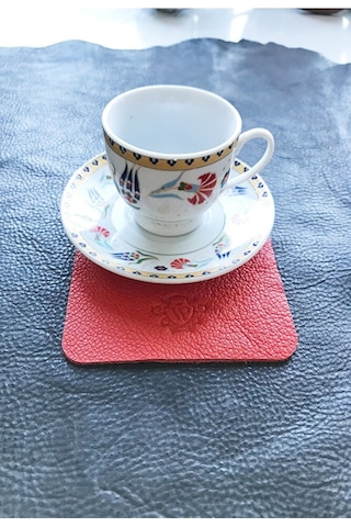Coaster Kare Bardak Altlığı Vegan Deri Siyah Pembe