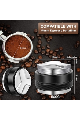 Tenfowee 53mm Çift Başlı Espresso Dağıtıcı Ve Tamper, Derinliği Ayarlanabilir Paslanmaz Çelik Kahve Basma Aleti Siyah