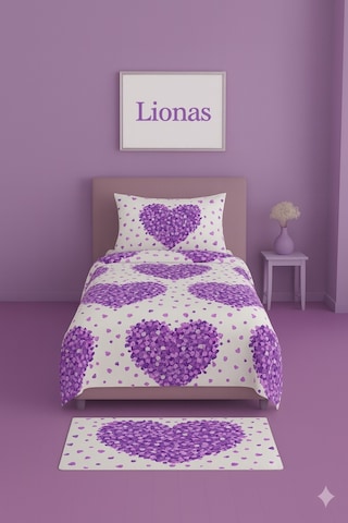 Lionas Tek Kişilik Desenli Nevresim + 1 Adet Kapaklı Yastık Kılıfı Mürdüm