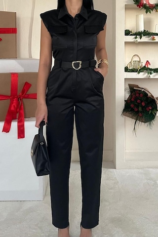 Ahes Shopping Siyah Vatkalı Kemerli Tulum Siyah